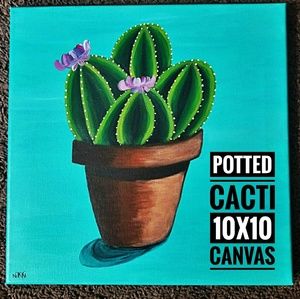 🌵Potted Cactus Original Painting 10x10 Canvas🌵